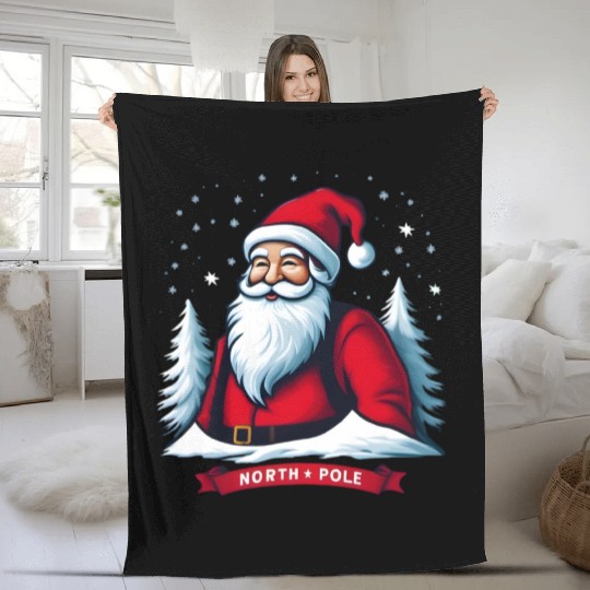 North Pole santa merry christmas Fleece Blankets