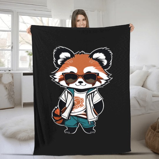 Red Panda Cub With Glasses Fleece Blankets