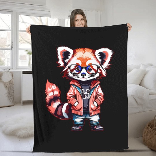 Red Panda Cub Watercolor Fleece Blankets