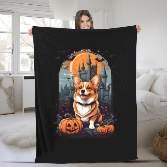 Bewitching Corgi Tails: A Halloween Extravaganza! Fleece Blankets