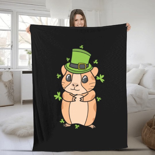 Guinea Pig with Shamrock St. Patricks Day Fleece Blankets
