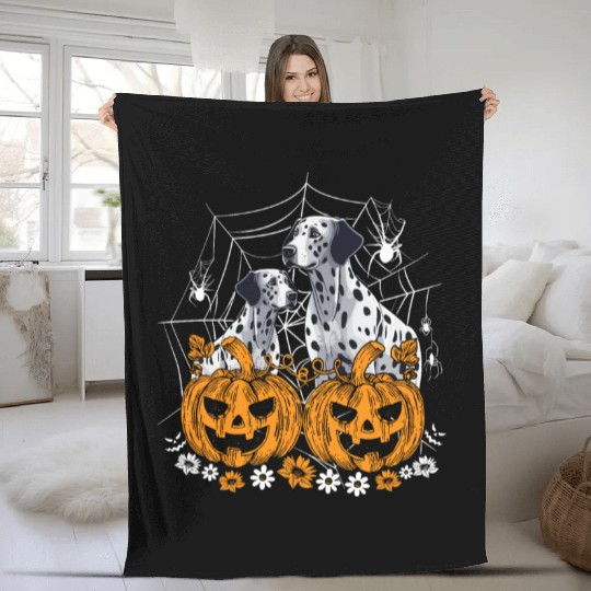 Pumpkin Dalmatian costume on Dalmatian Halloween Fleece Blankets