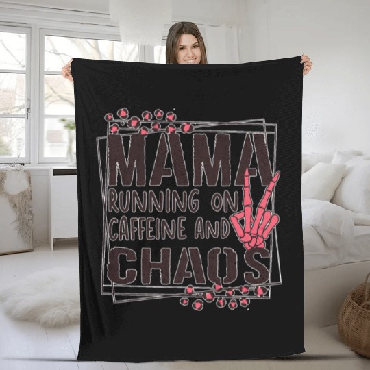 mama running on caffeine and chaos Fleece Blankets