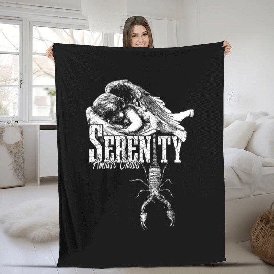 Serenity Amidst Chaos Angel Scorpion Streetwear Fleece Blankets