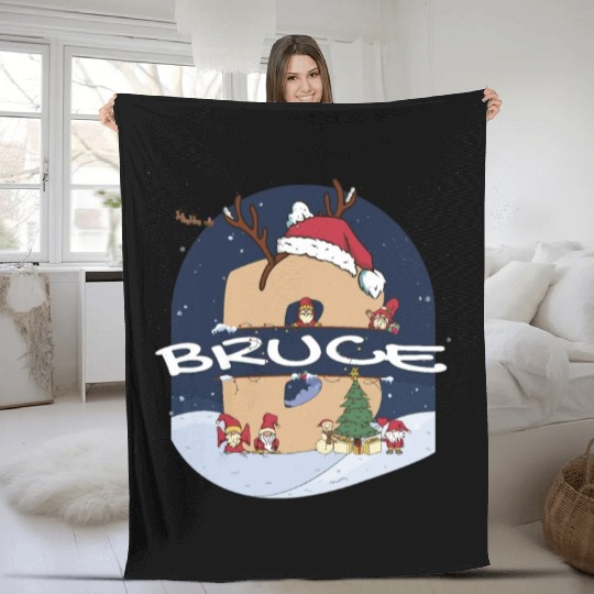 Awesome Bruce Name w Santa Hat in Xmas Theme Fleece Blankets