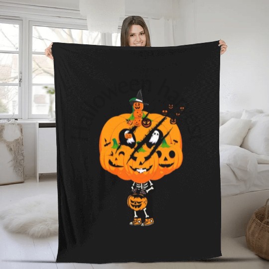 Halloween Harvest Pumpkin Slash Trick or Treater Fleece Blankets
