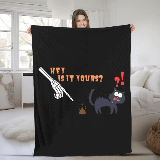 Funny Halloween Skeleton and Cat Fleece Blankets