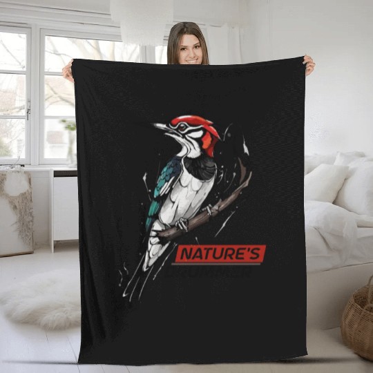 Nature's Drummer: Woodpecker Fleece Blankets