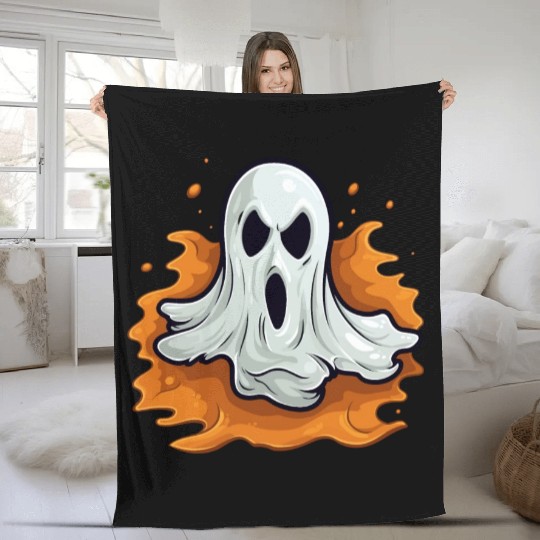 Funny Halloween Pumpkin With Cute Ghost Fleece Blankets