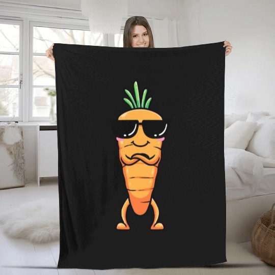 Carrot Emoticon Vegetable Vegan Vegetarian Fleece Blankets