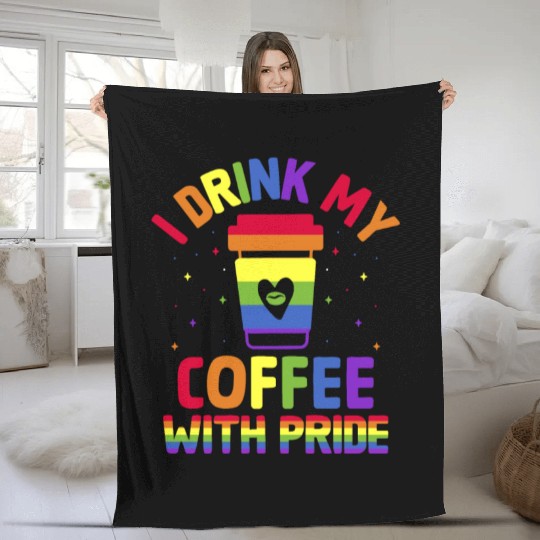 Gay Pride Parade Caffeine LGBTQ Coffee Drinker Fleece Blankets