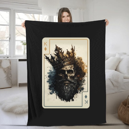 King of Diamond Scary Poker Card Game Fleece Blankets