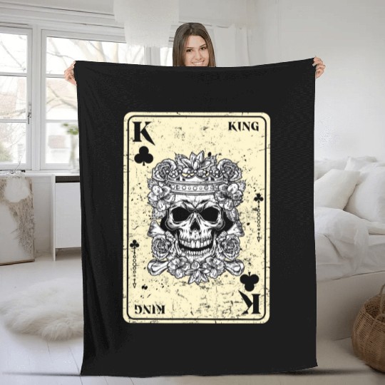 King of Clubs Poker Card Game Gothic Horror Fleece Blankets
