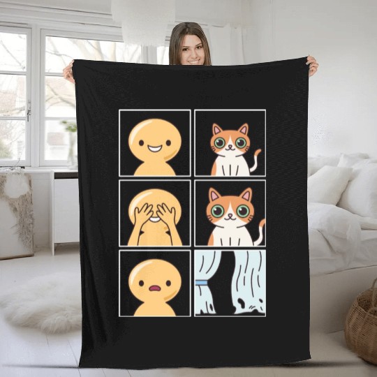 Cat Destroying Curtains Design for Cat Pet Owners Fleece Blankets