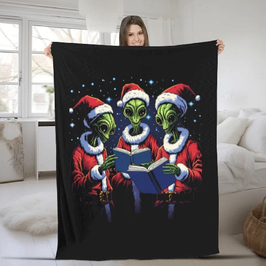 Alien Christmas Carolers Fleece Blankets