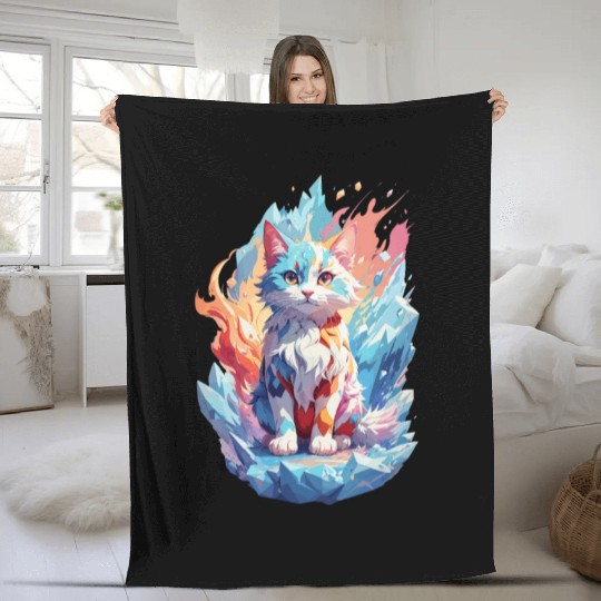 Cute Crystal Fantasy Cat Design Fleece Blankets