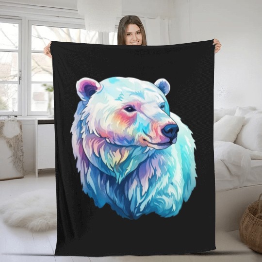 Polar Bear Roar in Winter Wonderland Watercolor Fleece Blankets