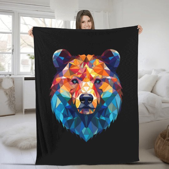 Wild Psychedelic Bear Geometric Vibrant Fleece Blankets