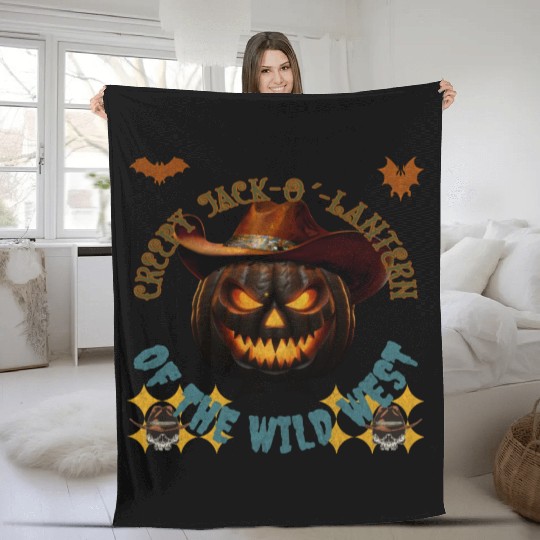 Creepy Jack o Lantern of the Wild West Fleece Blankets