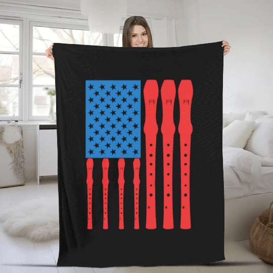Patriotic US Flute Player Fleece Blankets