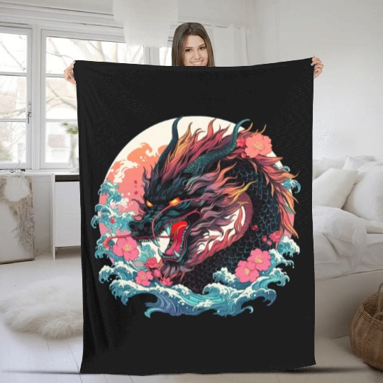 Tokyo Asia 80s Japanese Retro Dragon Dragon Fleece Blankets