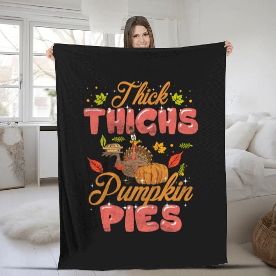 Thanksgiving Thick Thighs Pumpkin Pies Orange Fleece Blankets