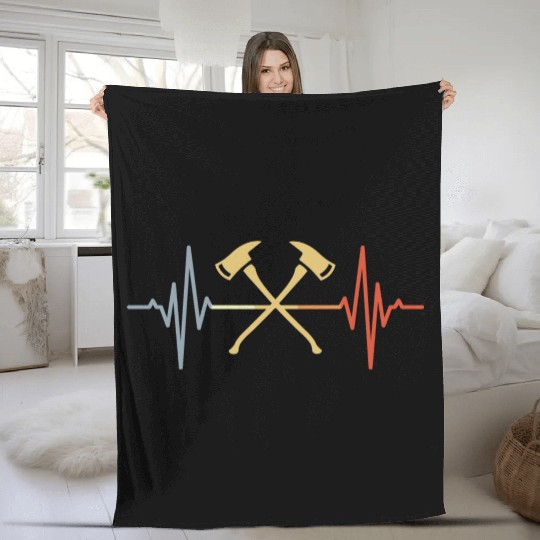 Firefighter Axe Pulse Line Fleece Blankets
