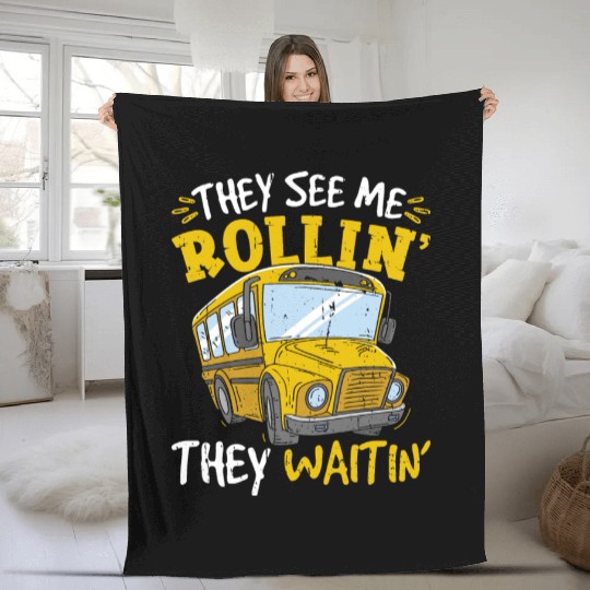 Funny School Bus Driver Fleece Blankets