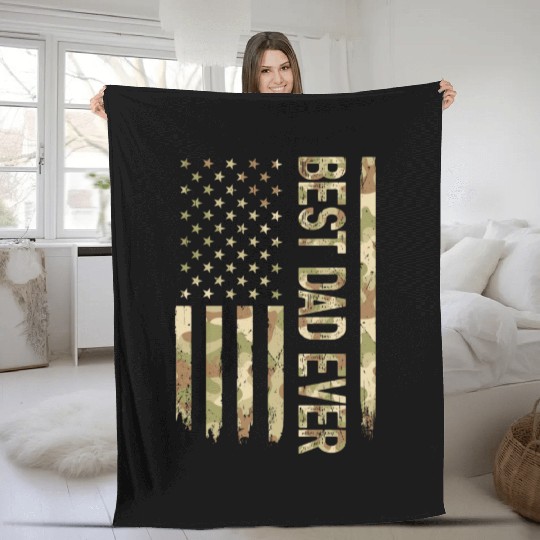 Best Dad Ever Us American Flag Camo Father s Day Fleece Blankets