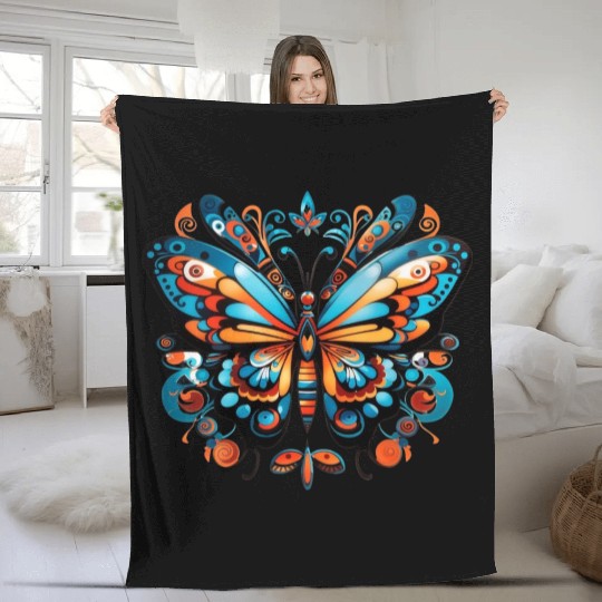 Aztec Butterfly Rainbow Butterfly Women’s Fleece Blankets
