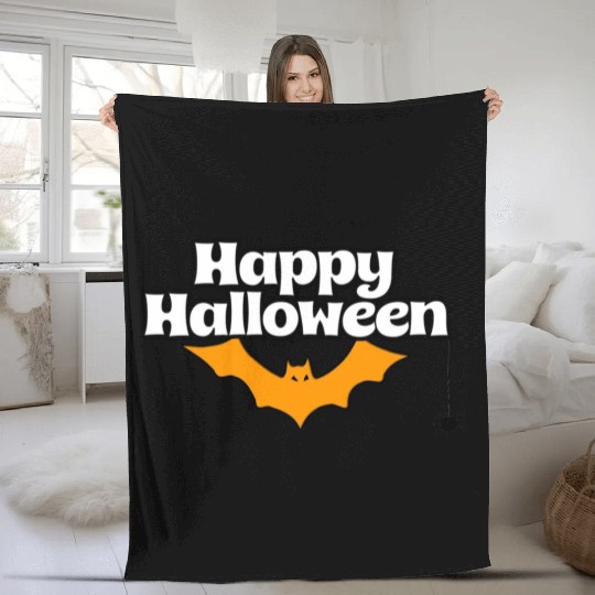 Bat Graphic Happy Halloween Fleece Blankets