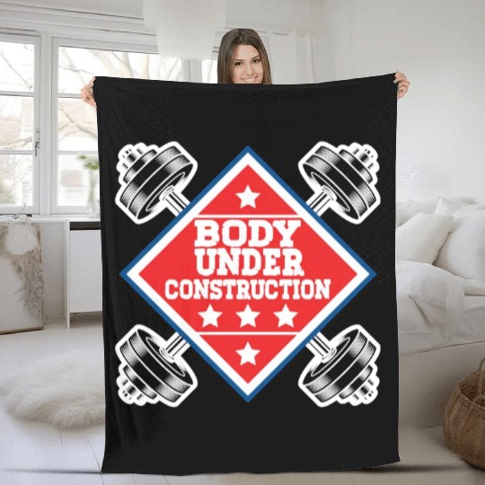 Body Under Construction Gym Workout Fleece Blankets