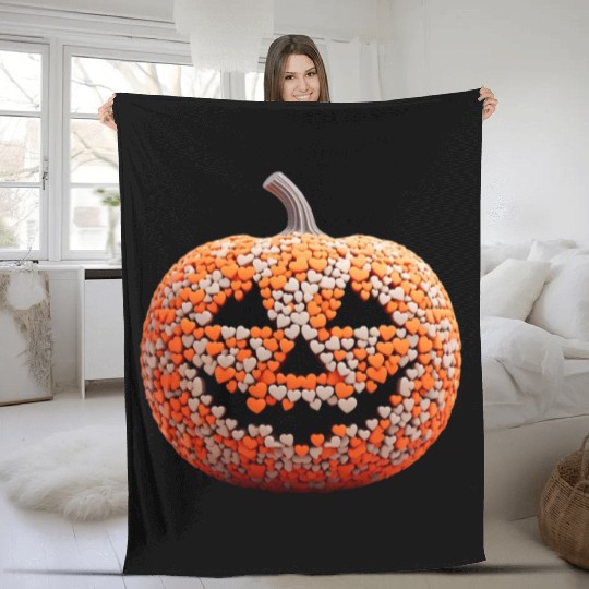 Heart pumpkins for Halloween Fleece Blankets