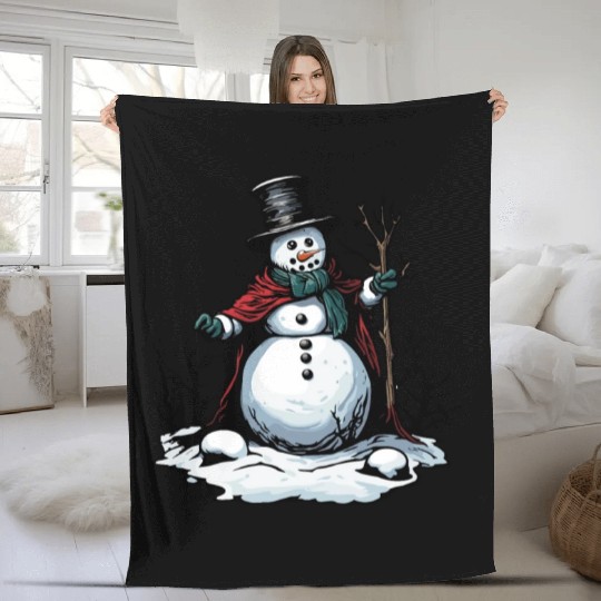 Snowman / Winter / Snowflake / White / Frosti Fleece Blankets