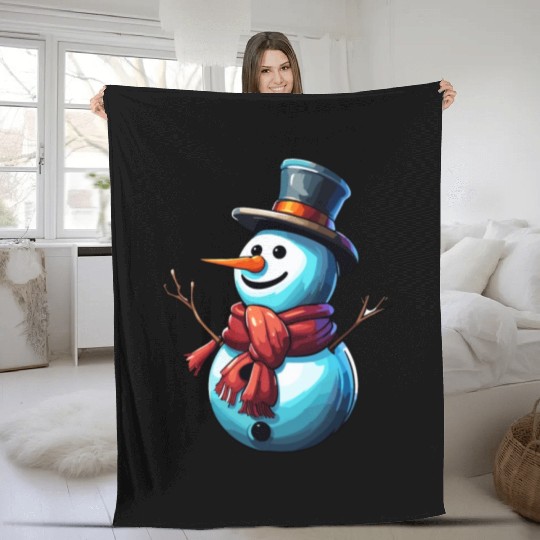 Snowman / Winter / Snowflake / White / Frosti Fleece Blankets