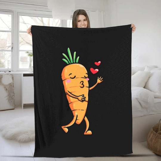 Carrot Emoticon Vegetable Vegan Vegetarian Fleece Blankets
