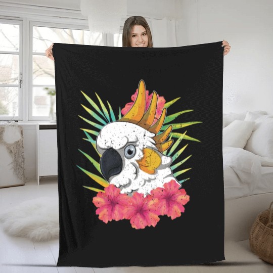 Hibiscus flowers parrot bird gift cockatoo Fleece Blankets