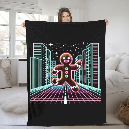 The Gingerbread Sprinter - Retro Arcade Holiday Fleece Blankets