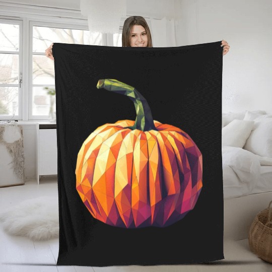 Autumn Magic: Geometric Pumpkin in Polygon Art Fleece Blankets