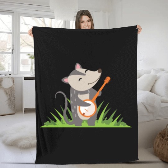 Possum Guitar Kids Cute Fleece Blankets