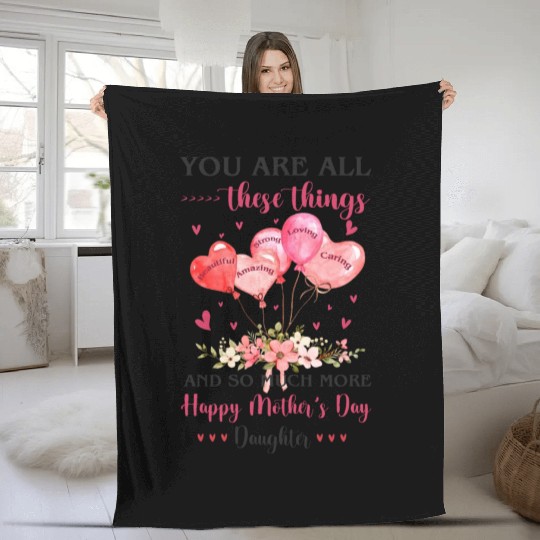 Heart Balloons Daughter Mother's Day Fleece Blankets