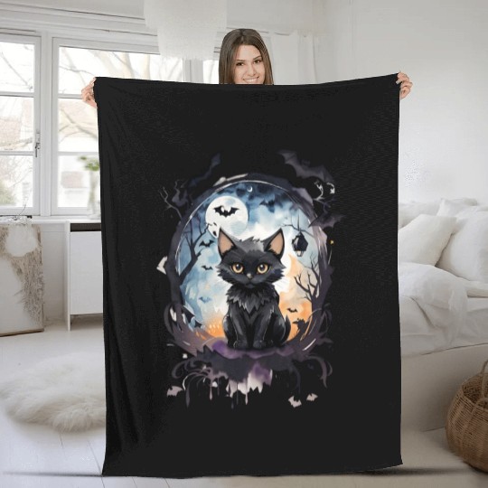 "Bat-Kissed Kitten" Fleece Blankets