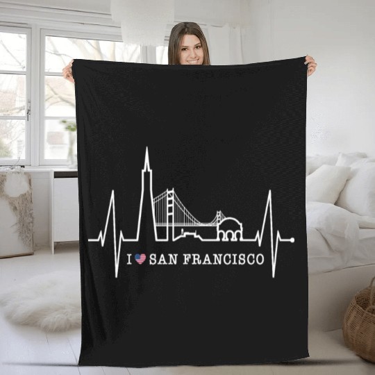 San Francisco Skyline Heartbeat California Lover Fleece Blankets