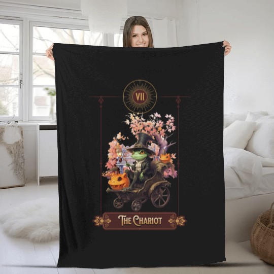 "The Chariot" Frog Tarot Card Fleece Blankets