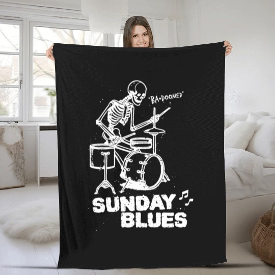 Sunday Blues - White Ink Fleece Blankets