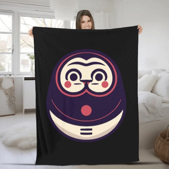 Kawaii Cat Face Daruma Doll Fleece Blankets