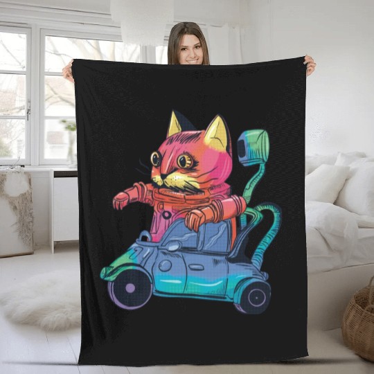 Robot Cat Driver Cat Lover Fleece Blankets