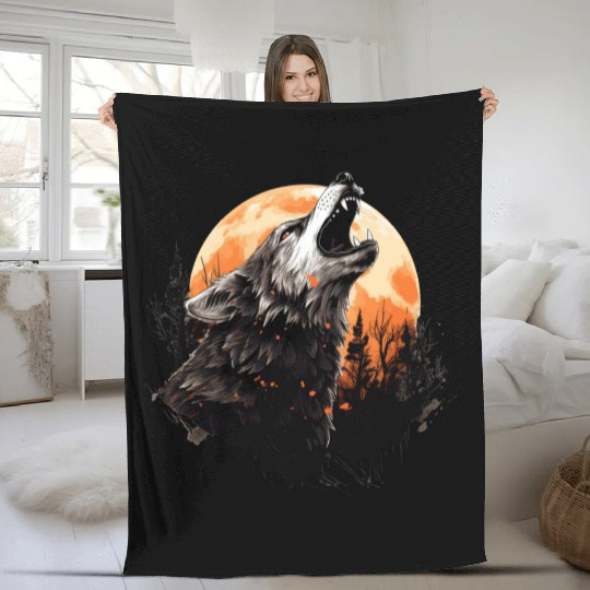Halloween wolf Fleece Blankets