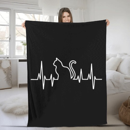 Heart Beat for Mom Dad Kitty Cat Lovers Fleece Blankets