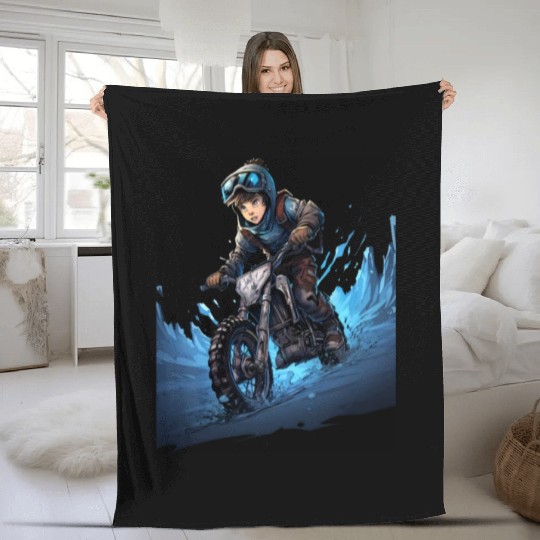 Dirt Bike Anime Ice Racing Motorcycle Ice Racer Fleece Blankets